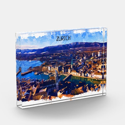 Zürich Zwitserland Panorama Uitzicht Waterverf Fotoblokken (Links)