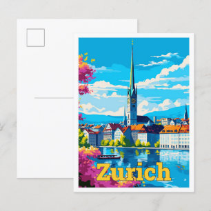 Zürich Zwitserland Reizen Illustratie Briefkaart