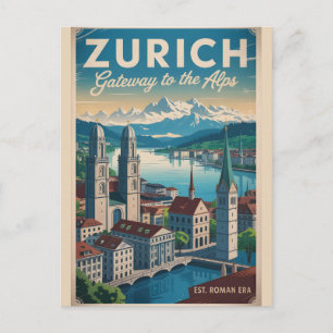 Zurich Zwitserland Retro Silhouette Stadslandschap Briefkaart