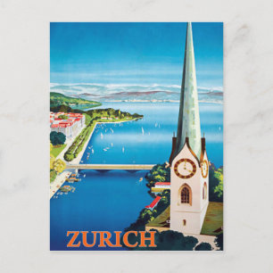 Zurich, Zwitserland stad, luchtzicht op uitkijktor Briefkaart