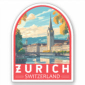 Zürich Zwitserland Travel Art Embleem Sticker (Voorkant)