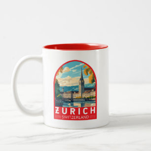 Zürich Zwitserland Travel Art Embleem Tweekleurige Koffiemok