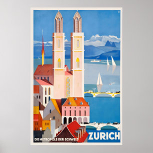 Zurich Zwitserland Vintage Reisposter Print