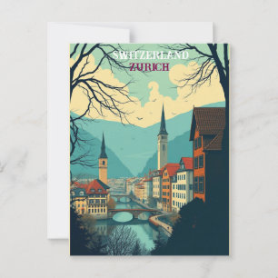 Zürich Zwitserland Vintage Travel Art Briefkaart