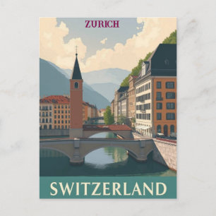 Zürich Zwitserland Vintage Travel Art Briefkaart