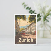 Zürich Zwitserland Vintage Travel Illustration Briefkaart (Staand voorkant)