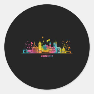 Zuricher Skyline Kleurrijke Cityscape Zürich Ronde Sticker