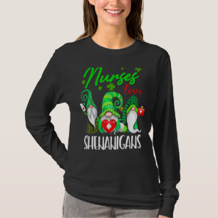 Zurses Love Shenanigans Funny Gnomes Nurse St Patr T-shirt