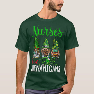 Zurses Love Shenanigans Funny Gnomes Nurse St Patr T-shirt