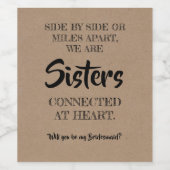 Zus in hart - Lief bruidsmeisje voorstel Wijn Etiket (Enkel label)