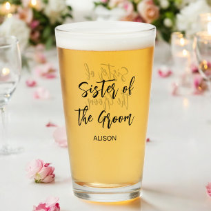 Zus van de bruidegom bruiloft zwart wit glas cup