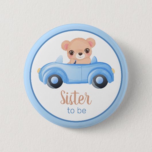 Zus wordt Beer Boy Baby shower Button (Voorkant)