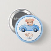 Zus wordt Beer Boy Baby shower Button (Voorkant /achterkant)