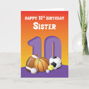 zuster 10th Birthday Sports Balls Kaart