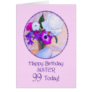 Zuster, 99e verjaardag met geverfde bloemen.