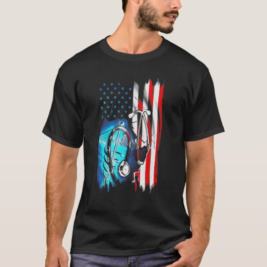 Zuster American Flag Nurse Doctor Medical 4th JU T-shirt (Voorkant)