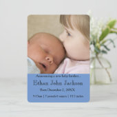 Zuster Announcing Brother's Birth Blue Aankondiging (Staand voorkant)