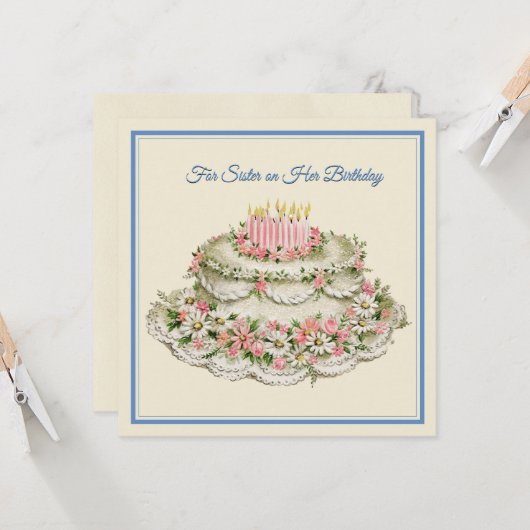 Zuster Birthday Card  Bloemkap en gedicht Kaart (Voorkant / Achterkant in situ)