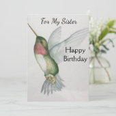 Zuster Birthday Hummingbird Elegant Waterverf (Staand voorkant)