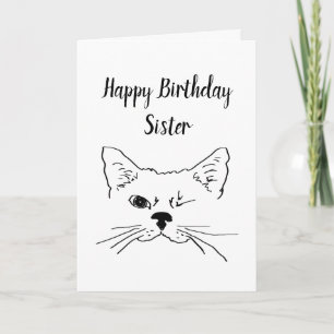 Zuster Birthday Humor Quote Winking Cat Fun Kaart