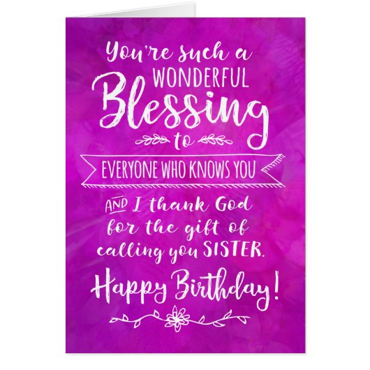 Zuster Birthday, je bent zo'n geweldige zegen. (Voorkant)