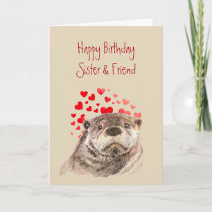 Zuster Birthday Love Heart Cute Otter Animal Feestdagen Kaart