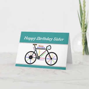 Zuster Birthday Motivatie Bike Bicycle Cycle Kaart