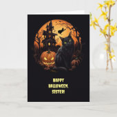 Zuster Happy Halloween Kat en Heks Met Haunted Kaart (Gele Bloem)