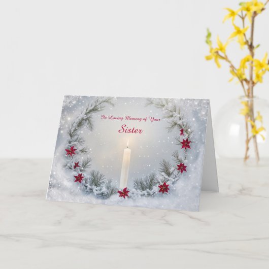 Zuster in herinnering Kaars en krans Kerstmis Kaart (Gele Bloem)