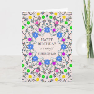 Zuster in Law Abstracte Flowers Birthday Card Kaart