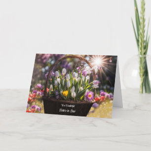 Zuster in Law Moederdag met een Mand Bloemen Kaart