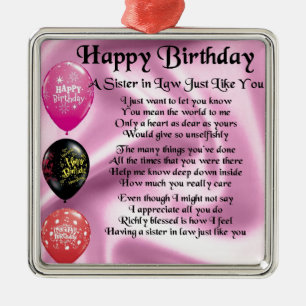 Zuster in Law Poem - Happy Birthday Design Metalen Ornament
