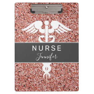 Zuster Medical Caduceus Roze Rose Glitter Naam  Klembord