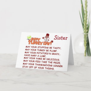 *** ZUSTER*** OVER DE MIJLEN BIJ *THANKSGIVING* FEESTDAGEN KAART
