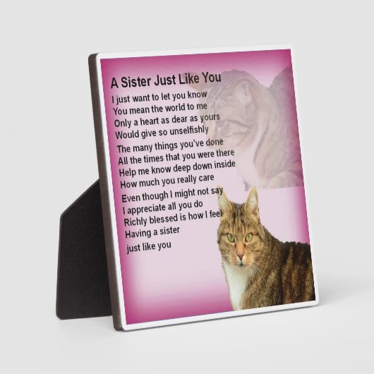 Zuster Poem Plaque - Kat Design Fotoplaat (Voorkant)