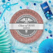 Zuster RN Afstuderen Roos Gold Glitter Gepersonali Papieren Bordje (Feest)