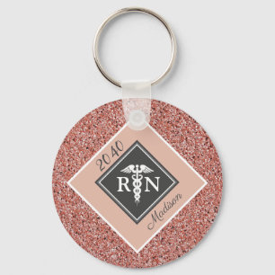 Zuster RN Afstuderen Roos Gold Glitter Gepersonali Sleutelhanger