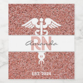 Zuster RN Afstuderen Roze Rose Gold Glitter Naam Wijn Etiket (Enkel label)