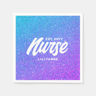 Zuster RN Blue Paars Glitter Graduation Party Servet