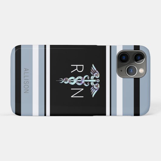 Zuster RN Caduceus Blue Stripes Personalized Case-Mate iPhone Case (Achterkant (horizontaal))