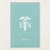 Zuster RN Medical Caduceus Blauwgroen Aangepast Planner (Voorkant)