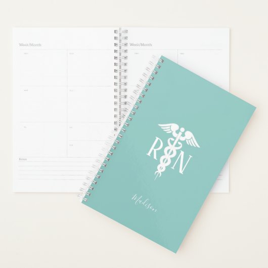 Zuster RN Medical Caduceus Blauwgroen Aangepast Planner (Display)