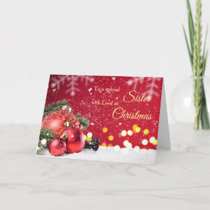 Zuster, rode kerstballen, tak van sparren feestdagen kaart