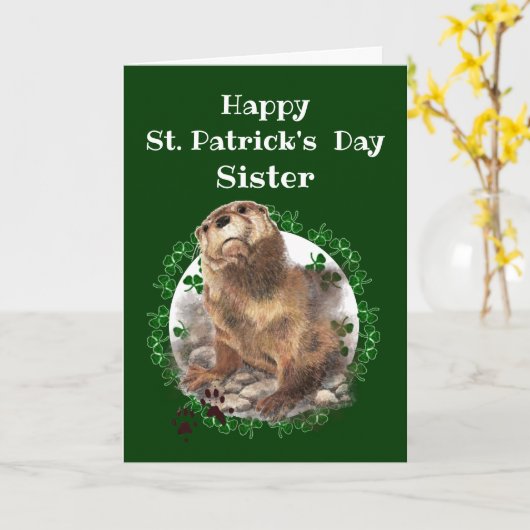Zuster St. Patrick's Day Shamrock Otter Animal Kaart (Gele Bloem)
