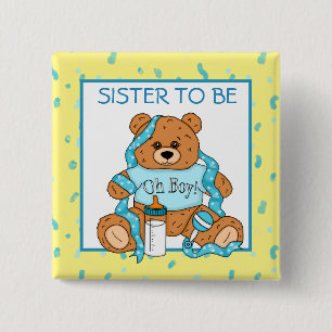 Zuster to be Blue Teddy Bear Baby shower Button
