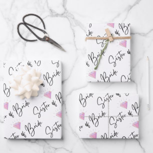 Zuster van de bruid inpakpapier plat vel set van 3