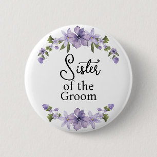 Zuster van de Bruidegom Paarse Bloemige Trouw  Ronde Button 5,7 Cm