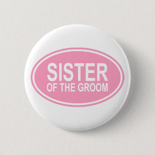 Zuster van de Groom Wedding Oval Roze Ronde Button 5,7 Cm