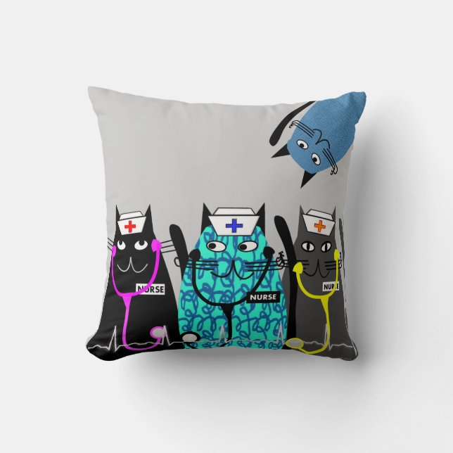 Zuster Whimsical Cat Pillow (Naam toevoegen) Kussen (Voorkant)