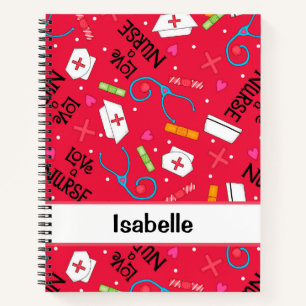 Zuster Whimsy Medical Art Red Name (Persoonlijk) Notitieboek